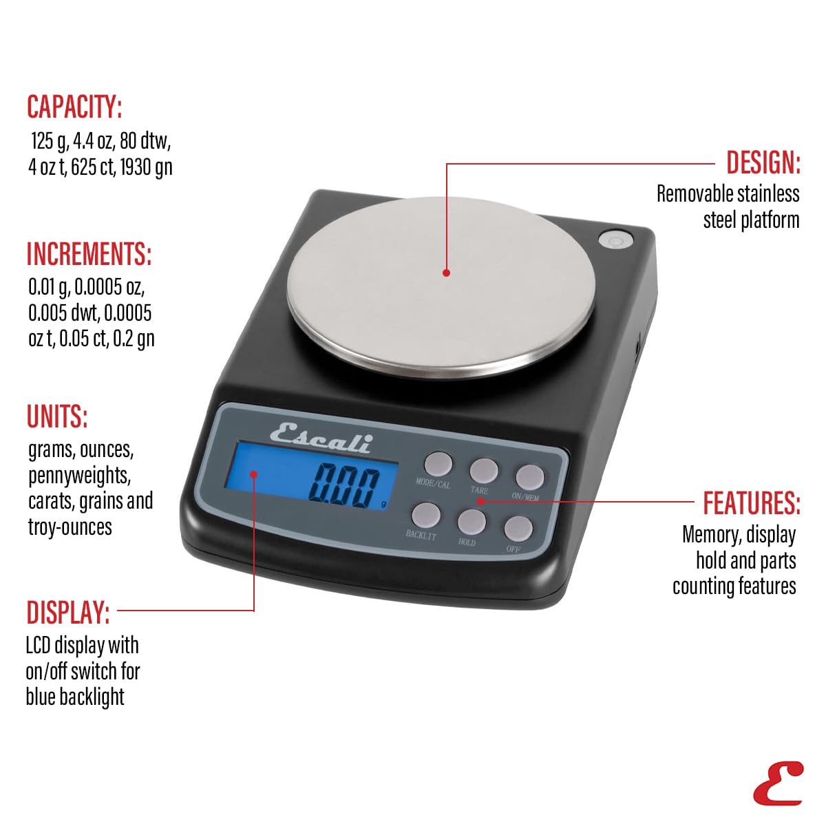 Amazon.com: Escali Lab Weight Scale L Series, 8 x 5.75 x 2.5 in